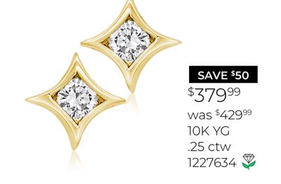 New Brilliance Lab Grown 0.25CTW Diamond Solitaire Earrings in 10K Yellow Gold