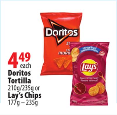 Doritos Tortilla 210g/235g or Lay's Chips 177g-235g