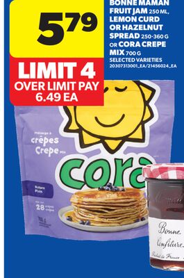 BONNE MAMAN FRUIT JAM, 250 ML, LEMON CURD OR HAZELNUT SPREAD, 250-360 G OR CORA CREPE MIX, 700 G