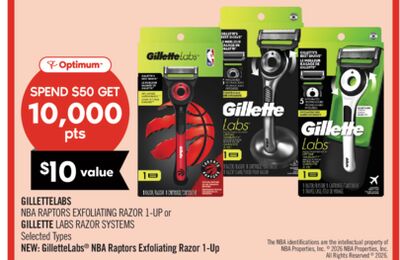 GILLETTELABS NBA RAPTORS EXFOLIATING RAZOR 1-UP or GILLETTE LABS RAZOR SYSTEMS