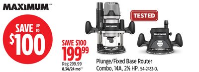 MAXIMUM Plunge/Fixed Base Router Combo, 14A, 21⁄2 HP
