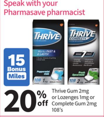 Thrive Gum 2mg or Lozenges 1mg or Complete Gum 2mg 108's
