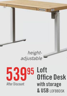 Loft 47.24" Height-Adjustable Office Desk with Storage and Wireless Charging - Natural
