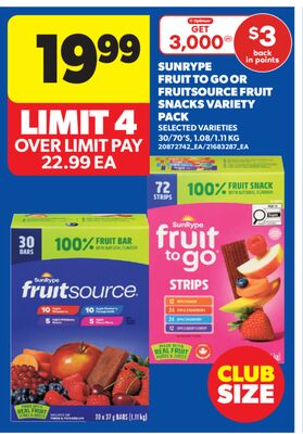 SUNRYPE FRUIT TO GO OR FRUITSOURCE FRUIT SNACKS VARIETY PACK