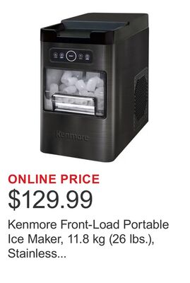 Kenmore Front-Load Portable Ice Maker, 11.8 kg (26 lbs.), Stainless Steel