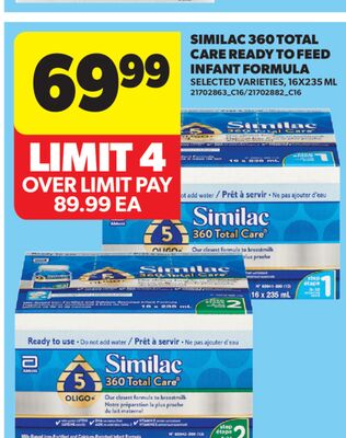SIMILAC 360 TOTAL CARE READY TO FEED INFANT FORMULA, 16X235 ML