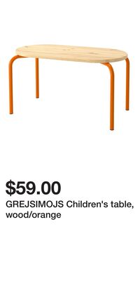 GREJSIMOJS Children's table, wood/orange
