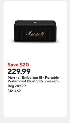 Marshall Emberton III - Portable Waterproof Bluetooth Speaker - Black and Brass