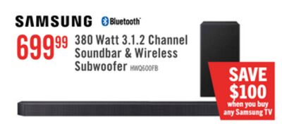 SAMSUNG Q-Series 3.1.2 Channel Soundbar with Wireless Subwoofer (HW-Q600F/ZC)