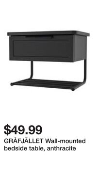 GRÅFJÄLLET Wall-mounted bedside table, anthracite
