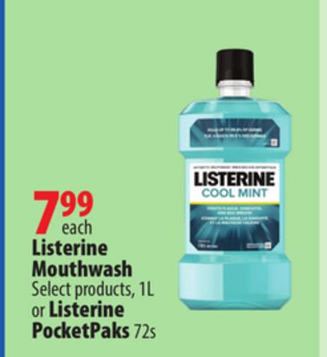 Listerine Mouthwash Select products, 1L or Listerine PocketPaks 72s