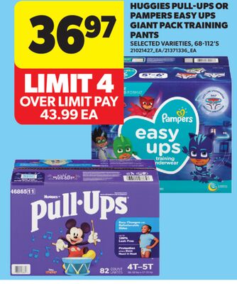 HUGGIES PULL-UPS OR PAMPERS EASY UPS GIANT PACK TRAINING PANTS, 68-112' S