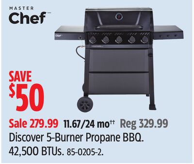MASTER Chef Discover 5-Burner Propane BBQ. 42,500 BTUs