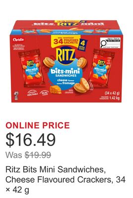 Ritz Bits Mini Sandwiches, Cheese Flavoured Crackers, 34 × 42 g