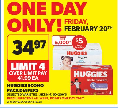 HUGGIES ECONO PACK DIAPERS, 60-200'S