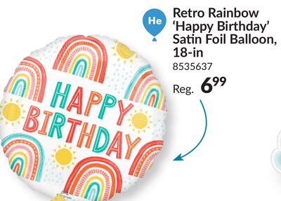 Retro Rainbow 'Happy Birthday' Round Satin Foil Balloon, White/Multi-Coloured, 18-in, Helium Inflation & Ribbon Included for Birthday Party
