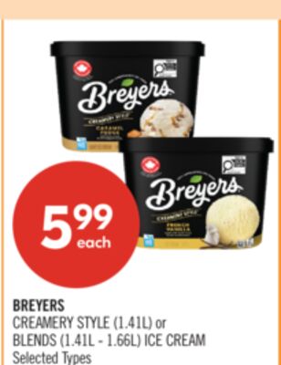 BREYERS CREAMERY STYLE (1.41L) or BLENDS (1.41L - 1.66L) ICE CREAM