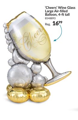 "Cheers" Wine Glass Satin Foil Balloon, Silver/Gold, 51-in, Air-Filled for New Year's Eve/Anniversary/Graduation