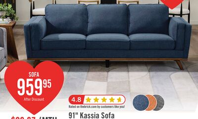Kort & Co. Kassia 90.6" Linen-Look Fabric Sofa with Wood Base and Legs - Blue