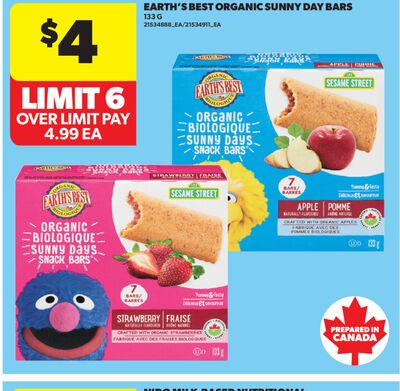 EARTH'S BEST ORGANIC SUNNY DAY BARS, 133 G