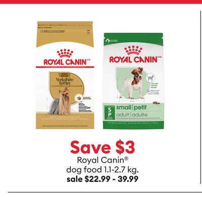 Save $3 Royal Canin® dog food 1.1-2.7 kg.