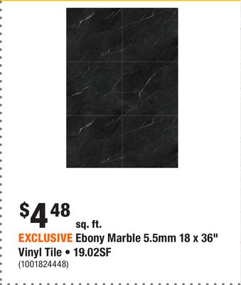 EXCLUSIVE Ebony Marble 5.5mm 18 x 36" Vinyl Tile • 19.02SF
