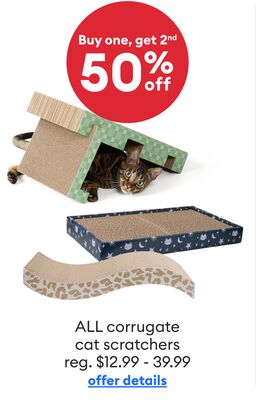 Buy one, get 2nd 50% off ALL corrugate cat scratchers