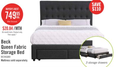Beck Upholstered Storage Bed in Dark Grey Fabric, Button Tufted - Queen Size