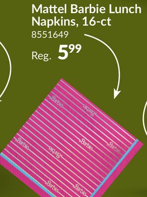 Mattel Barbie Square Paper Disposable Lunch Napkins, Pink, 6.5-in, 16-pk, 2-ply, for Birthday Party