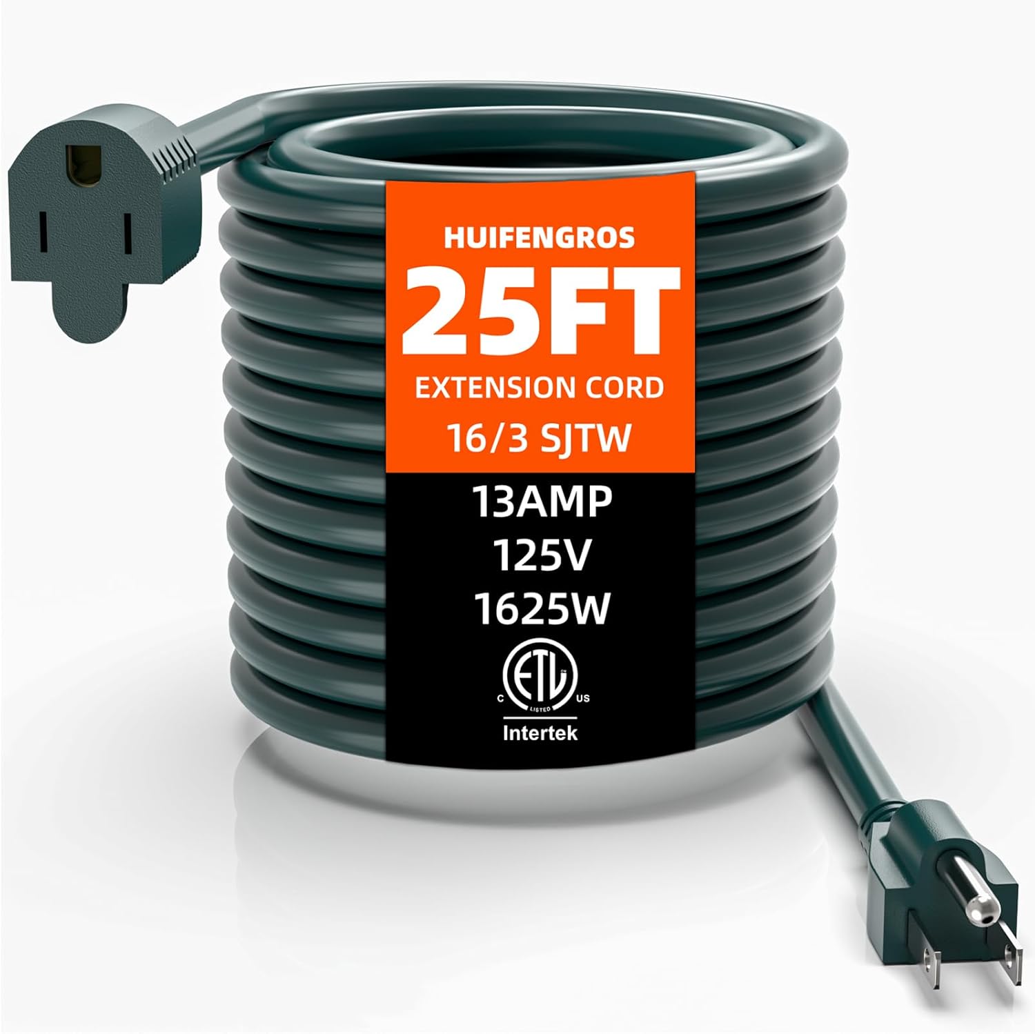 25 FT Green Extension Cord, Outdoor/Waterproof, 16 Gauge 13Amps 125V, ETL Listed - $12.34 (reg $23)