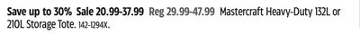 Mastercraft Heavy-Duty 132L or 210L Storage Tote