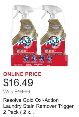 Resolve Gold Oxi-Action Laundry Stain Remover Trigger, 2 Pack ( 2 x 550 mL)