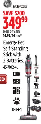 Hoover Emerge Pet Self-Standing Stick with 2 Batteries