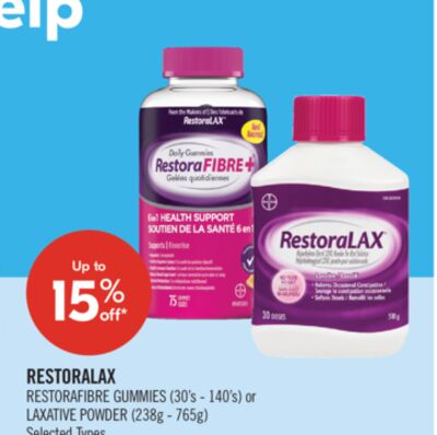 RESTORALAX RESTORAFIBRE GUMMIES (30's - 140's) or LAXATIVE POWDER (238g. 765g)