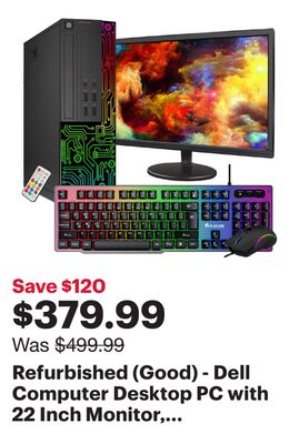 Refurbished (Good) - Dell Computer Desktop PC with 22 Inch Monitor, Intel i5 Quad-Core Processor, 8GB RAM, 512GB SSD, RGB Gaming Keyboard and Mouse, WiFi, Windows 10 Pro