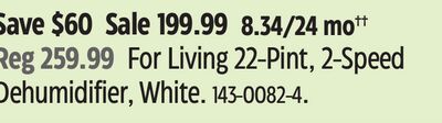 For Living 22-Pint, 2-Speed Dehumidifier, White