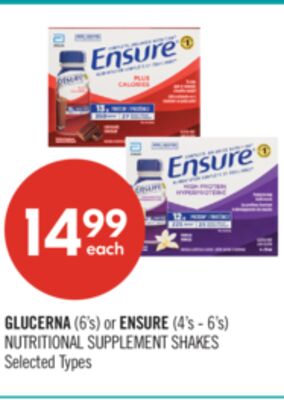 GLUCERNA (6's) or ENSURE (4's - 6's) NUTRITIONAL SUPPLEMENT SHAKES