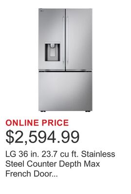 LG 36 in. 23.7 cu ft. Stainless Steel Counter Depth Max French Door Refrigerator with Thin Door Design and Zero Clearance Hinge