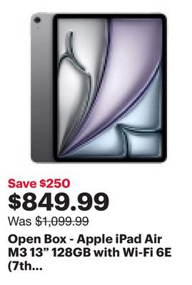 Open Box - Apple iPad Air M3 13" 128GB with Wi-Fi 6E (7th Generation) - Space Grey