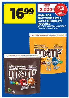M&M'S OR MALTESERS EXTRA LARGE CHOCOLATE POUCHES, 650/800 G