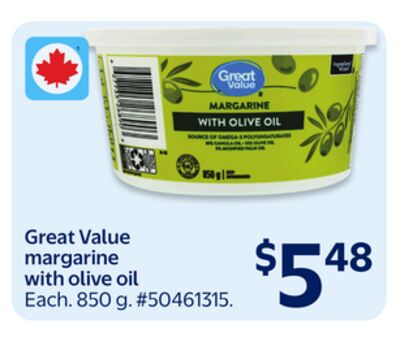 Great Value margarine with olive oil