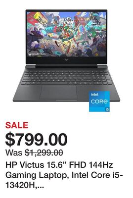 HP Victus 15.6" FHD 144Hz Gaming Laptop, Intel Core i5-13420H, NVIDIA GeForce RTX 3050, 8GB DDR4, 512GB SSD, Windows 11 Home