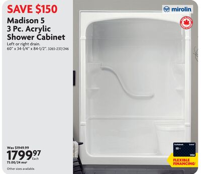 Madison 5 3 Pc. Acrylic Shower Cabinet