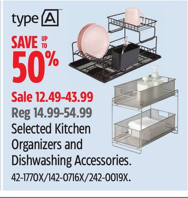 type A Selected Kitchen Organizers and Dishwashing Accessories.