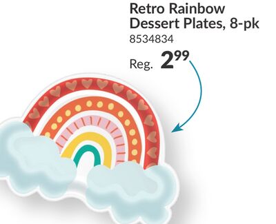 Retro Rainbow Rainbow & Cloud Paper Disposable Dessert Plates, Multi-Coloured, 7-in, 8-pk, for Birthday Party