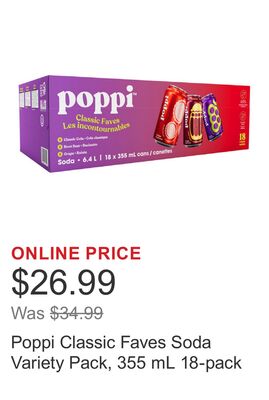 Poppi Classic Faves Soda Variety Pack, 355 mL 18-pack