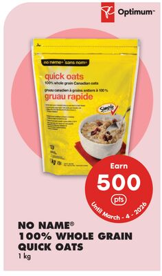 NO NAME® 100% WHOLE GRAIN QUICK OATS, 1 KG