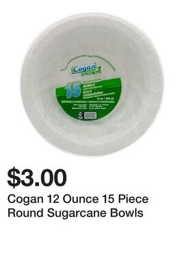 Cogan 12 Ounce 15 Piece Round Sugarcane Bowls