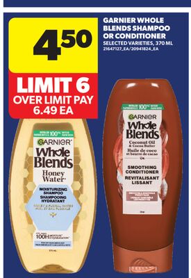 GARNIER WHOLE BLENDS SHAMPOO OR CONDITIONER, 370 ML